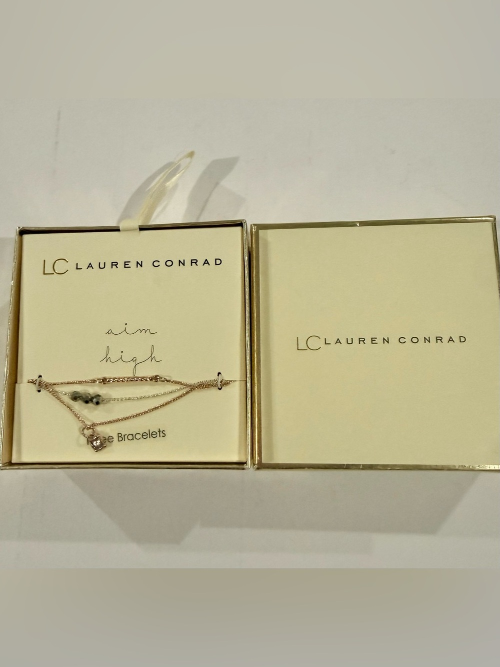 LC Lauren Conrad Rose Gold Charm 3 Bracelet Set cute gift box